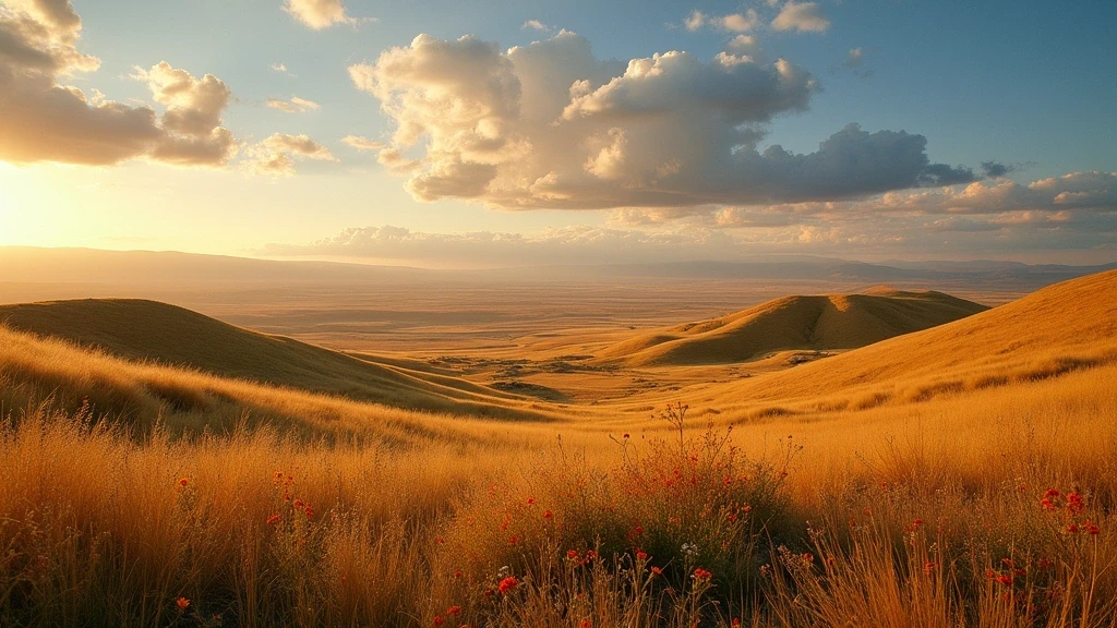 Panoramablick auf die goldene Steppenlandschaft des Orchon-Tals in der Mongolei