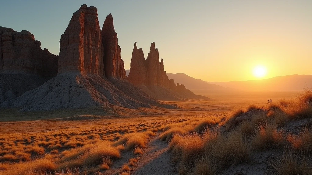 Goldene Stunde an vulkanischen Felsformationen im Orkhon-Tal, Mongolei