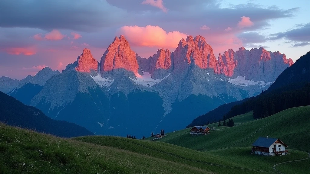 Panoramablick auf die Seceda-Bergkette in Ortisei bei Sonnenuntergang mit dramatischem Licht