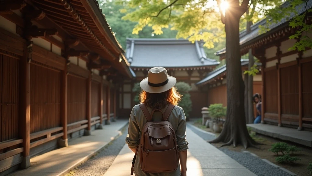 Reisende bewundert Shitennoji Tempel-Architektur in Osaka, Japan