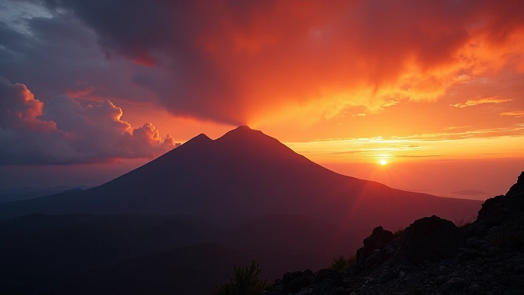 Sonnenuntergang über dem Pacaya-Vulkan in Guatemala mit dramatischem Himmel