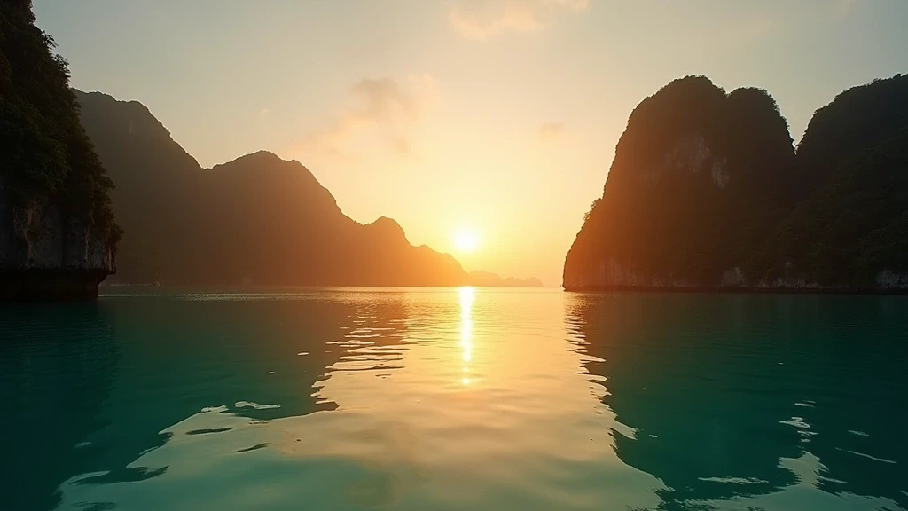 Sonnenuntergang ueber der Big Lagoon in El Nido mit Kalksteinfelsen-Silhouetten