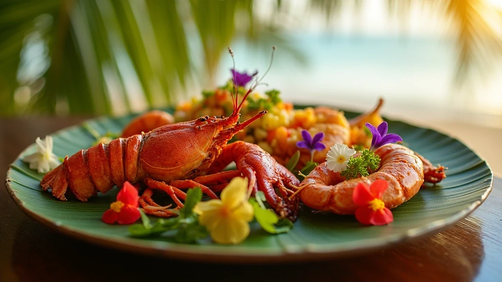 Handwerklich zubereitete Meeresfruechte-Platte in Strandrestaurant auf Palawan