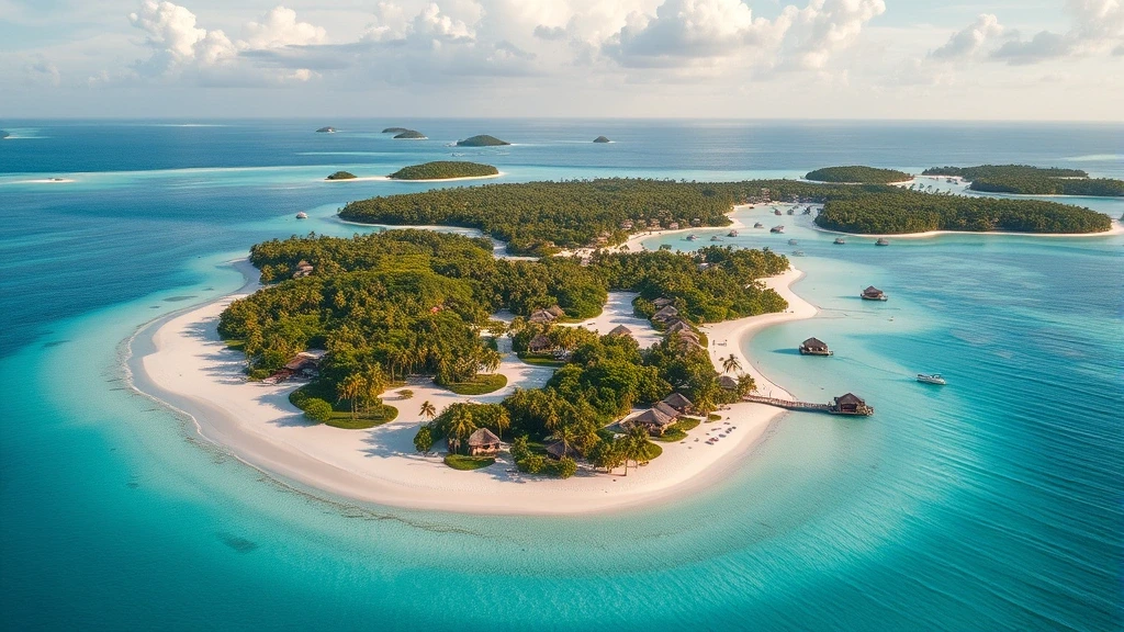 Luftaufnahme der San Blas Inseln im Karibischen Meer mit traditionellen Huetten