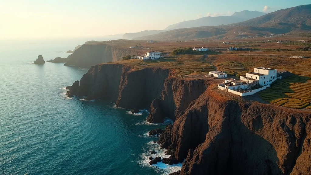 Dramatische Luftaufnahme der vulkanischen Küste von Pantelleria mit Lavafelsen und tuerkisfarbenem Meer zur goldenen Stunde
