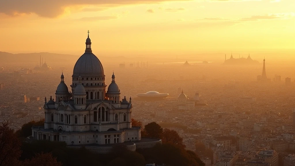 Panoramablick von Montmartre auf Paris zur goldenen Stunde