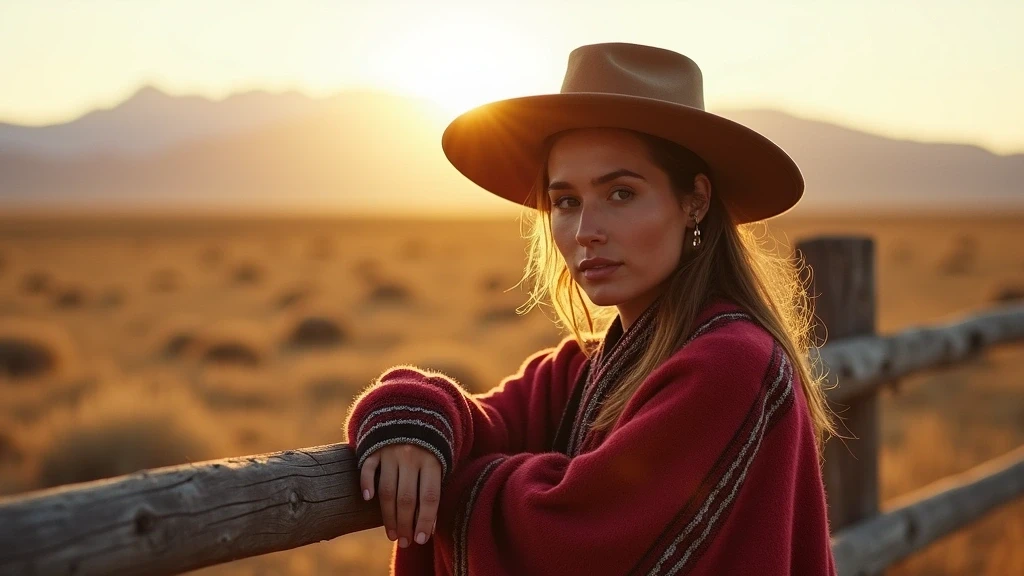 Eleganter Gaucha-Portrait auf einer Estancia in Patagonien zur Abenddaemmerung