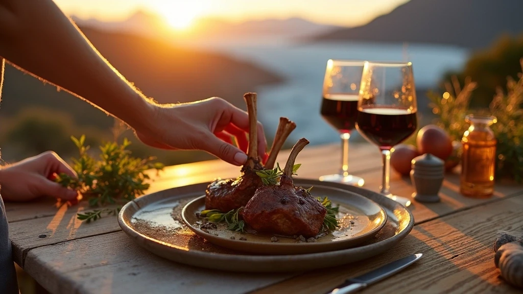 Feines Abendessen mit Lamm-Asado und Malbec-Wein in Patagonien mit Talblick