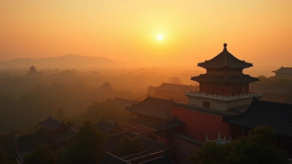 Panoramablick auf die Verbotene Stadt in Peking vom Jingshan-Park zur goldenen Stunde