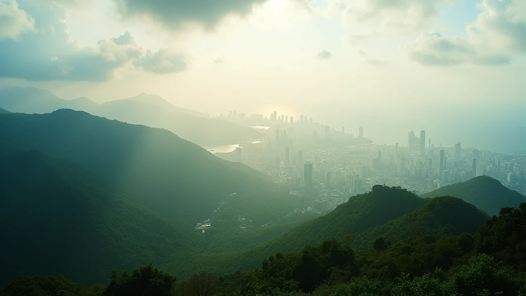 Panoramablick vom Gipfel des Penang Hill auf die Insel in Malaysia