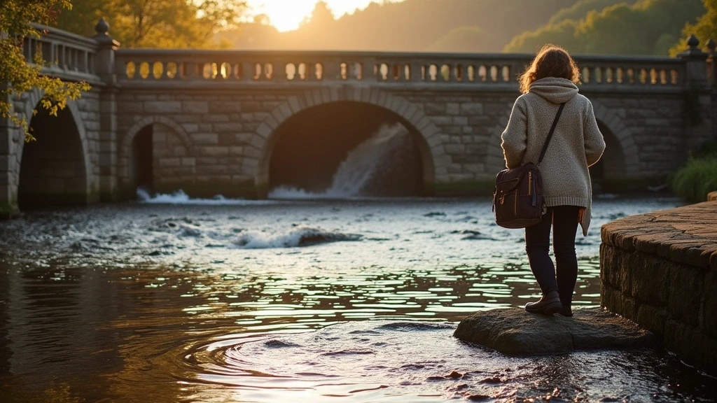 Reisende am historischen Pitlochry Dam und Fischleiter in Pitlochry, Schottland