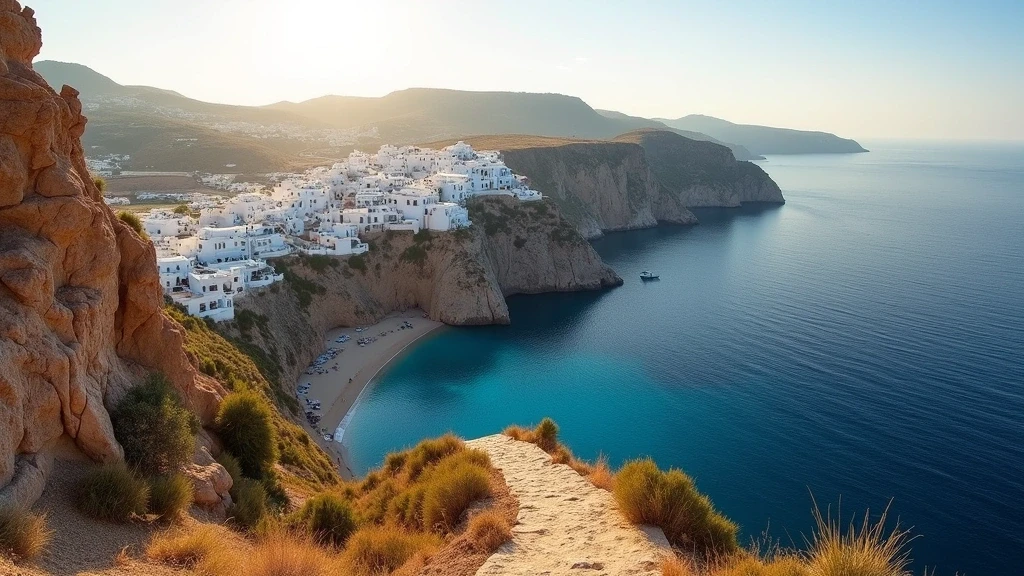 Panoramablick von einem Klippenweg auf die gesamte Insel Ponza mit vulkanischer Landschaft