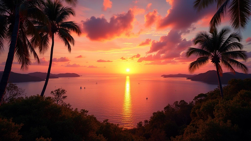 Sonnenuntergang ueber dem Korallenmeer vom Flagstaff Hill Lookout in Port Douglas