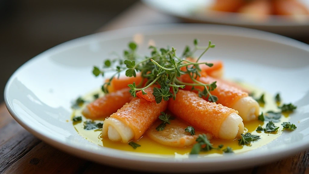 Detailaufnahme einer Meeresfruechteplatte mit Bottarga in einem Restaurant in Porto Cervo