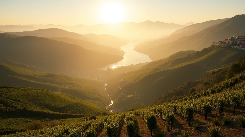 Panoramablick auf die Douro-Tal-Weinberge von Porto aus bei Sonnenaufgang