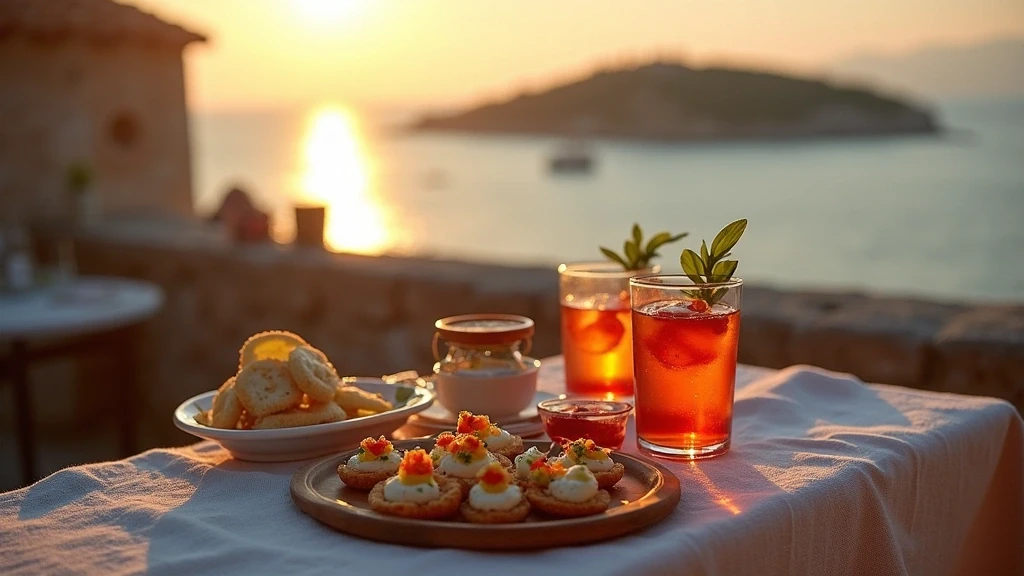 Italienischer Aperitivo auf Terrasse mit Blick auf Poveglia in der Lagune