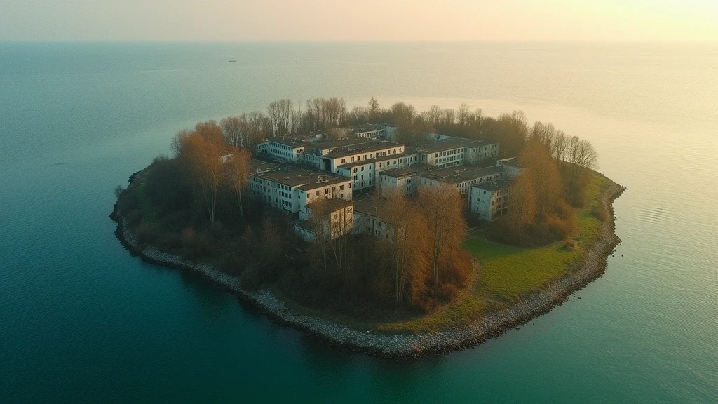 Luftaufnahme der verlassenen Insel Poveglia in der Lagune von Venedig zur goldenen Stunde