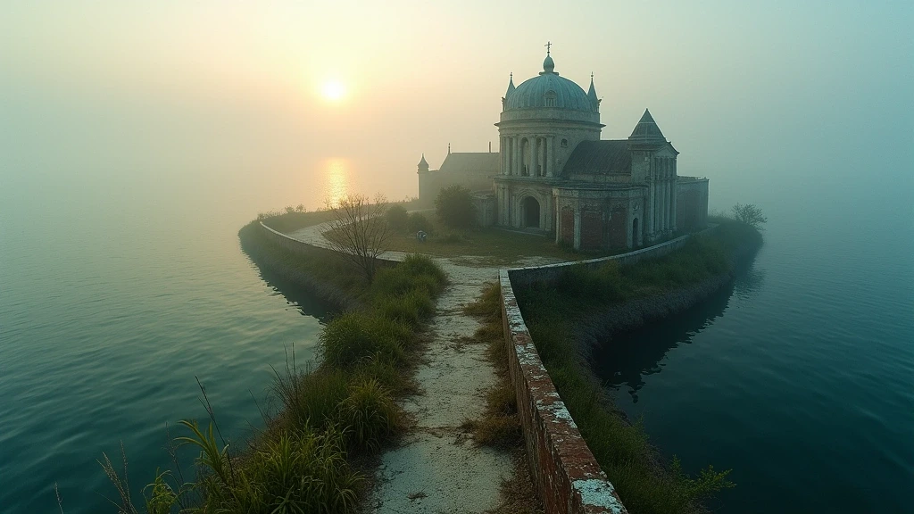 Panoramablick auf Poveglia in der Lagune von Venedig bei Morgengrauen