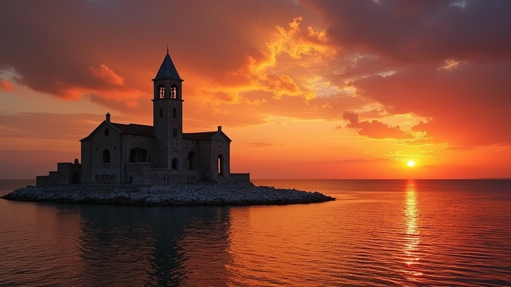 Sonnenuntergang ueber der verlassenen Insel Poveglia in der Lagune von Venedig