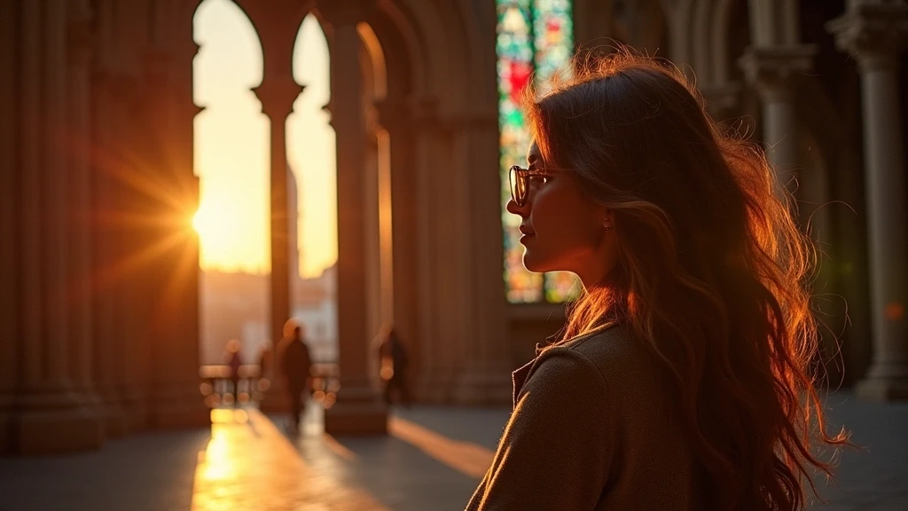 Reisende bewundert gotische Details des Veitsdoms auf der Prager Burg in Prag bei Sonnenuntergang