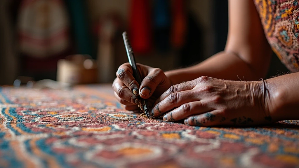 Traditionelle Shipibo-Conibo Textilkunst in Pucallpa, Peru mit detaillierten Mustern