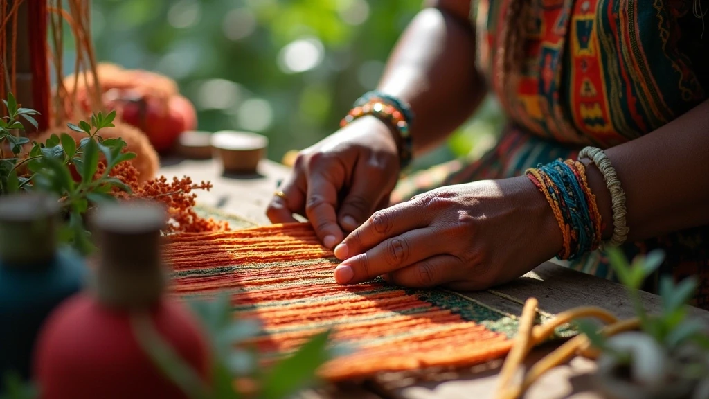 Indigene Kunsthandwerkerin webt traditionelle Amazonas-Textilien mit Naturfarben in Puerto Maldonado