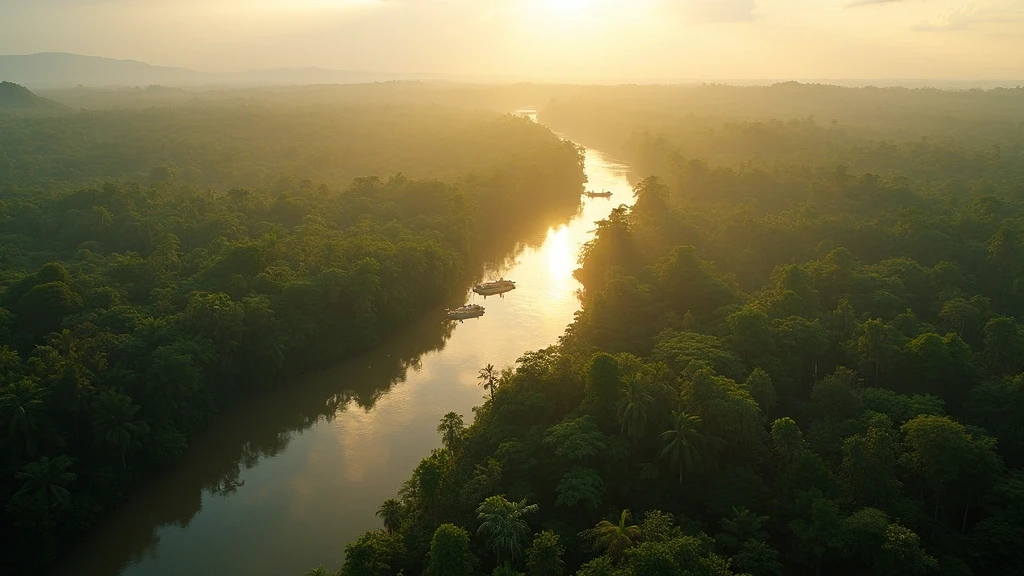 Luftaufnahme der Zusammenflüsse von Madre de Dios und Tambopata Flüssen im Amazonas-Regenwald von Puerto Maldonado