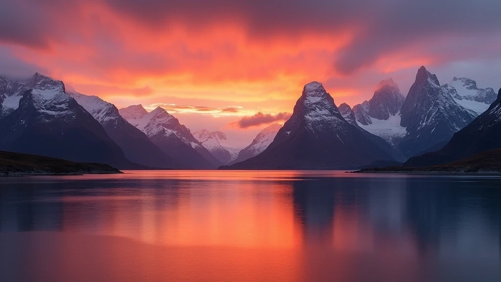 Patagonischer Sonnenuntergang ueber den Torres del Paine in Puerto Natales, Chile