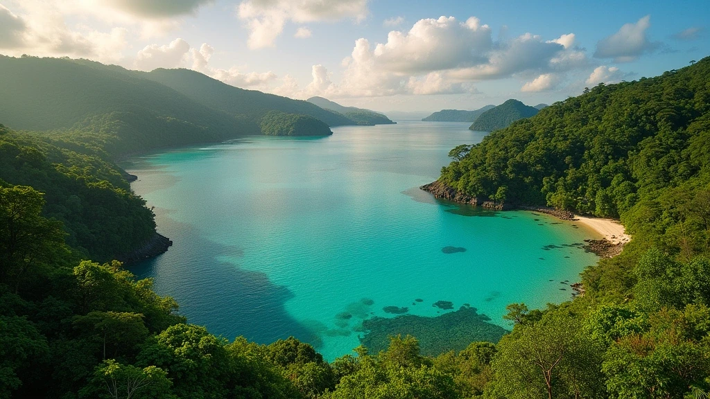 Panoramablick auf das Gandoca-Manzanillo Naturschutzgebiet in Puerto Viejo de Talamanca mit Regenwald und Karibik