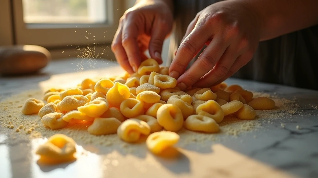 Traditionelle orecchiette-Pasta wird von einer apulischen nonna von Hand hergestellt