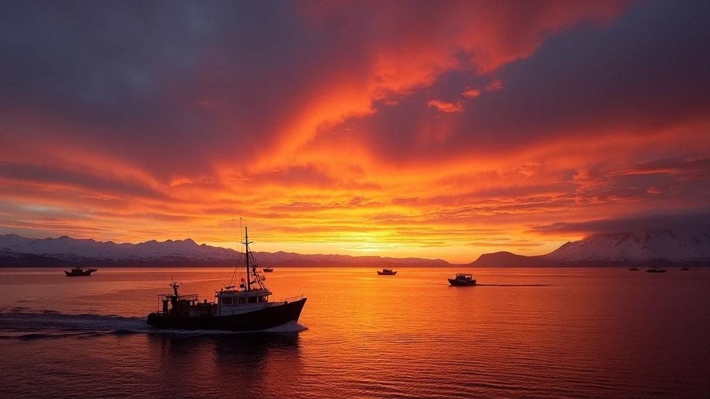 Sonnenuntergang über der Magellanstrasse bei Punta Arenas mit dramatischem Himmel