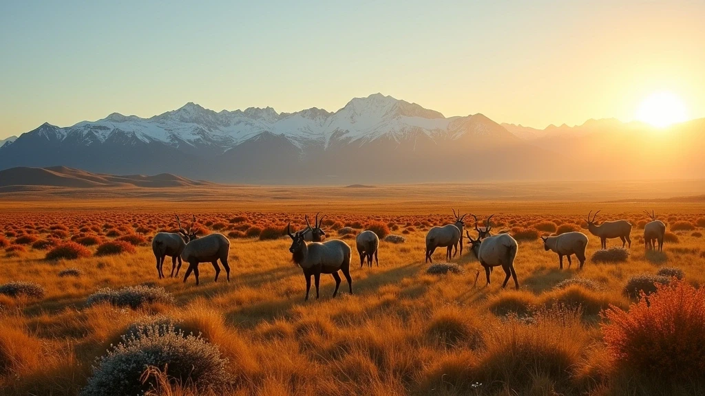 Panoramablick auf patagonische Steppe und Anden bei Punta Arenas zur goldenen Stunde