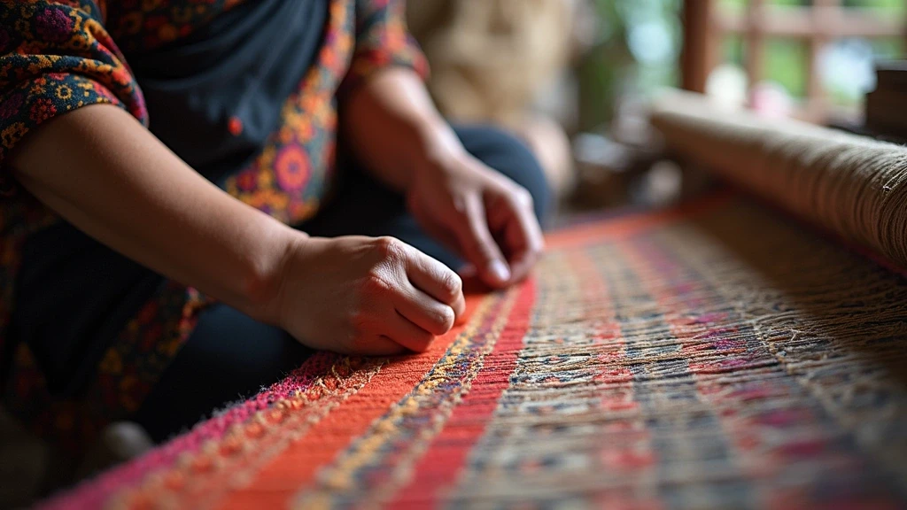 Lokale Handwerkerin webt Shan-Textilien in Pyin Oo Lwin, Myanmar