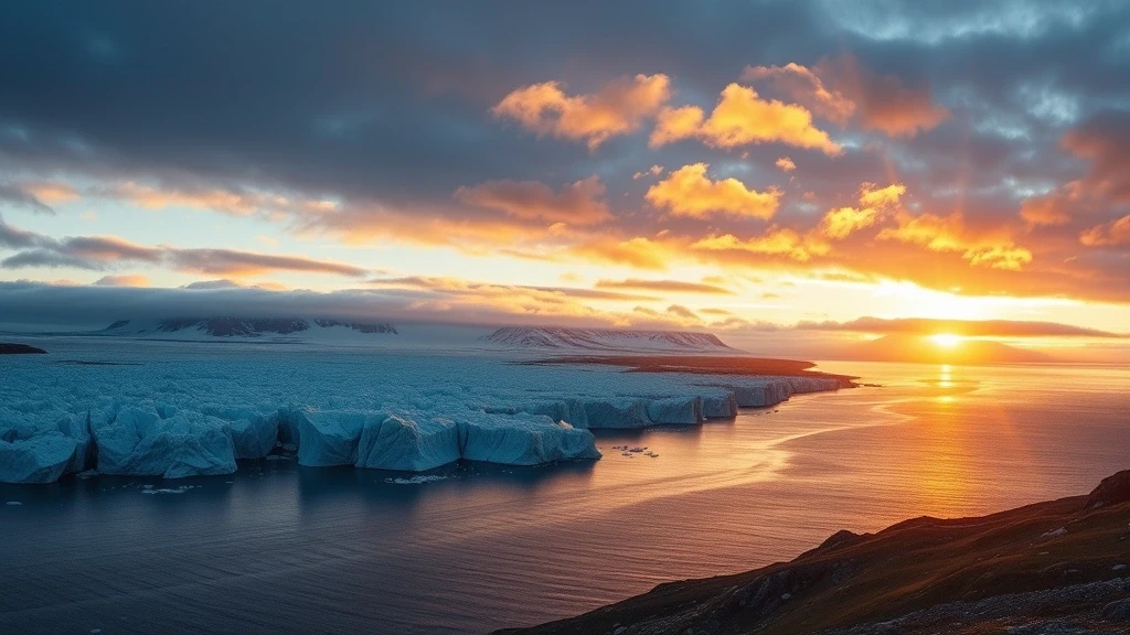 Panoramablick auf den Nordenskiöld-Gletscher in Pyramiden, Norwegen zur goldenen Stunde