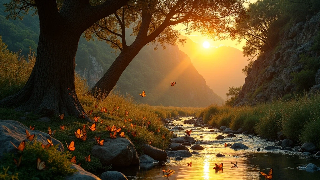 Sonnenuntergang im Tal der Schmetterlinge auf Rhodos mit goldenem Licht und Naturpfad