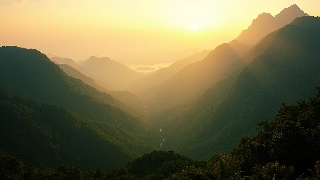 Goldene Stunde im Tijuca-Regenwald von Rio de Janeiro von Pedra da Gávea aus gesehen