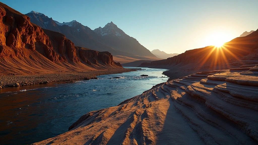Goldene Stunde Beleuchtung von geologischen Formationen am Ufer des Rio Grande in Patagonien