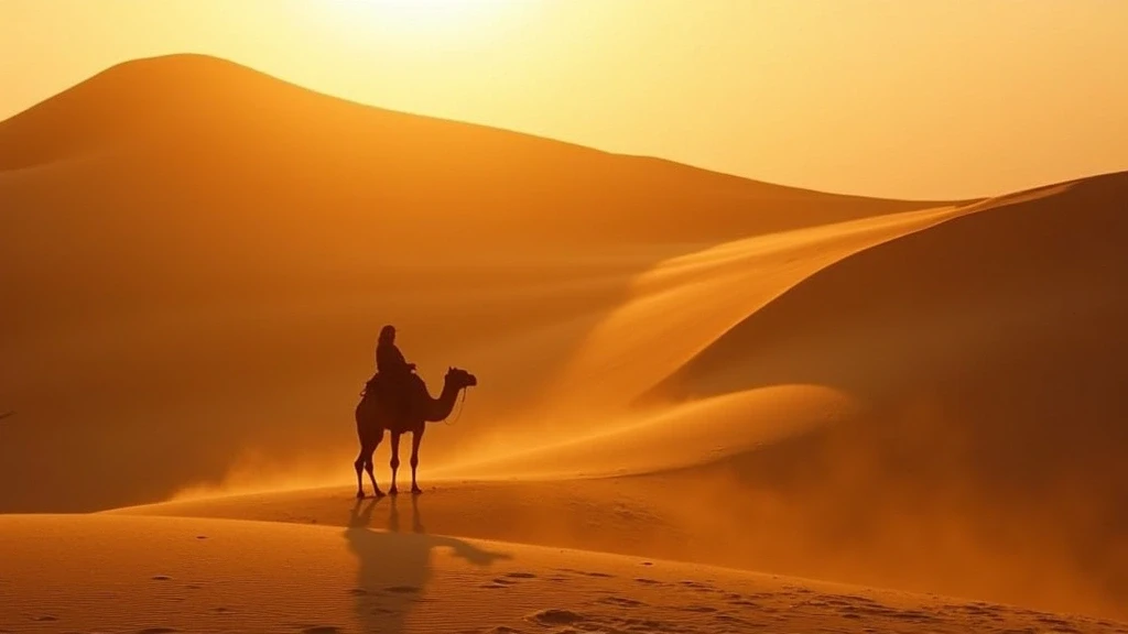 Goldene Stunde auf den Erg-Chebbi-Sanddünen mit Kamelsilhouette in Rissani