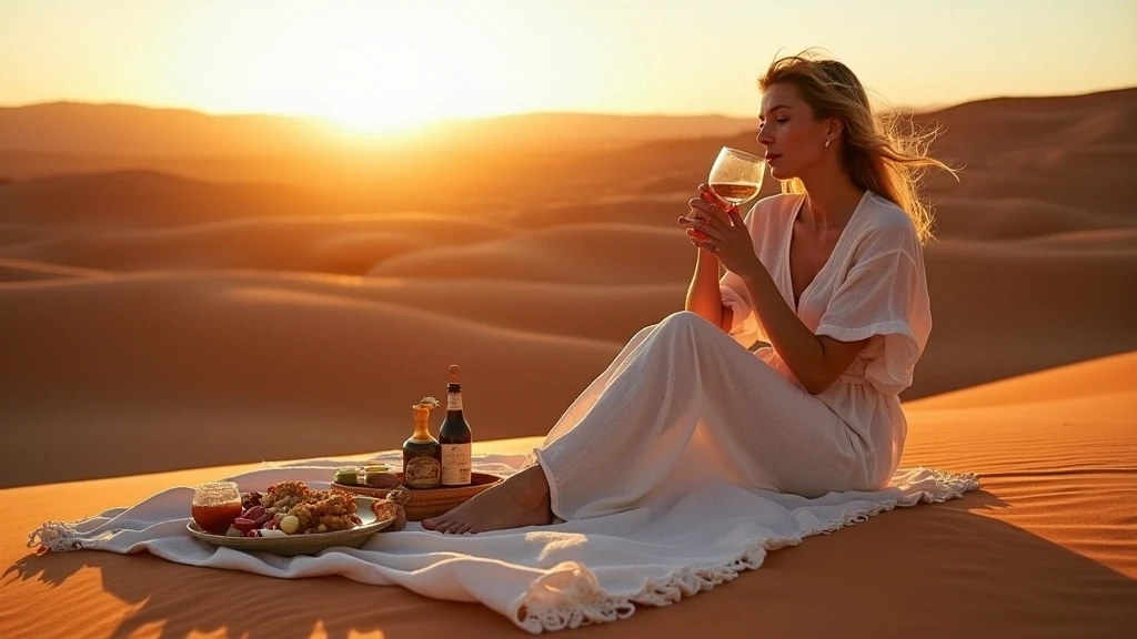Elegante Reisende geniesst Picknick in der Landschaft von Rosh Pinah, Namibia