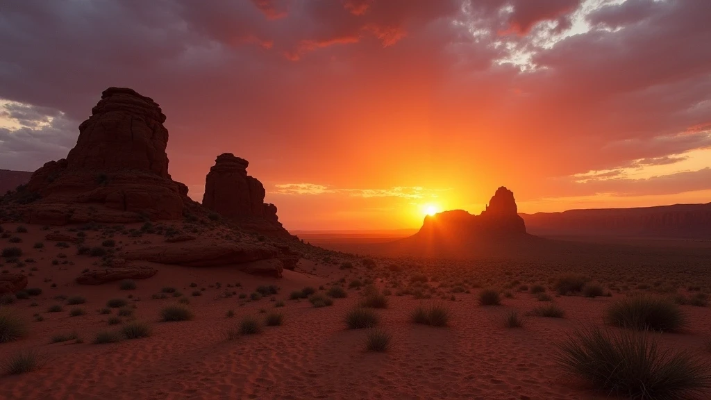 Sonnenuntergang ueber den geologischen Formationen von Rosh Pinah in Namibia