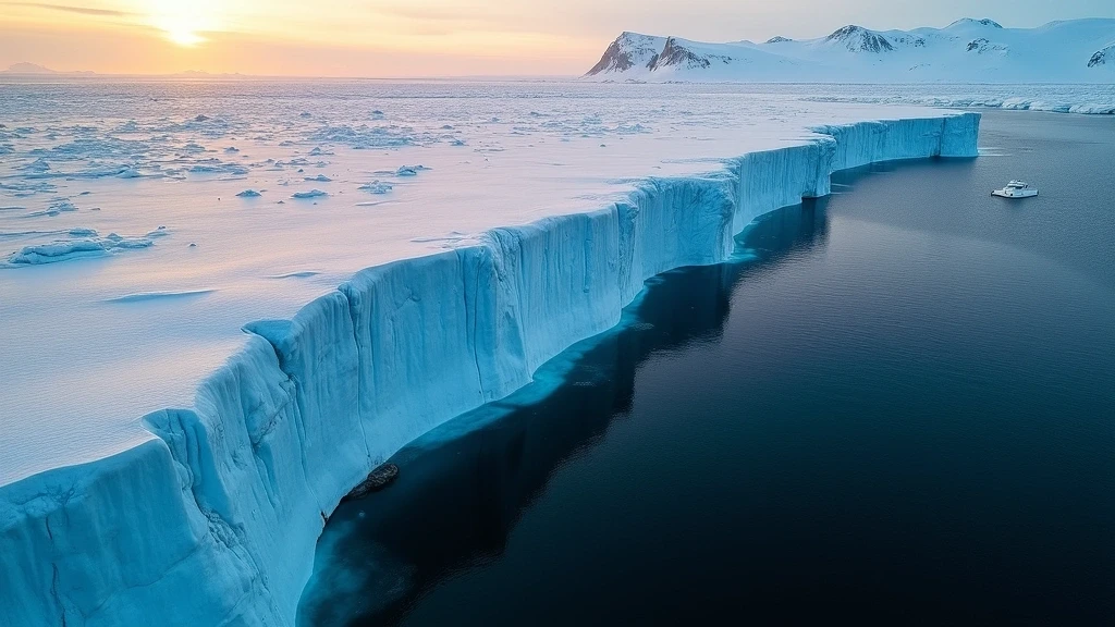 Dramatische Luftaufnahme der Eisberge und Eisschelfe im Rossmeer, Antarktis zur goldenen Stunde