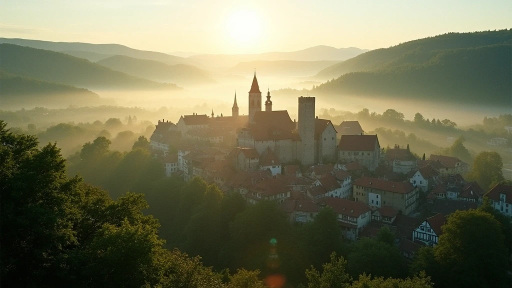 Panoramablick auf Rothenburg ob der Tauber vom Burggarten mit Taubertal-Waeldern
