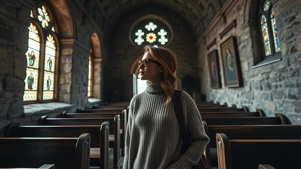 Reisende erkundet alte Kapelle in Saas-Fee mit traditionellen Fresken