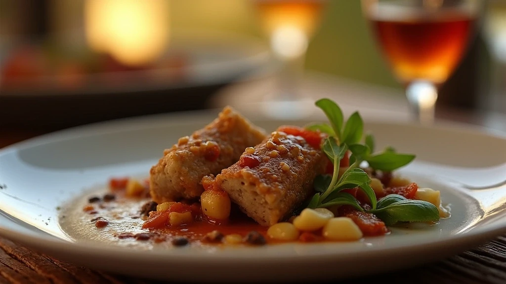 Traditionelle suedafrikanische Bobotie Speise in Luxus-Safari-Camp in Sabi Sand