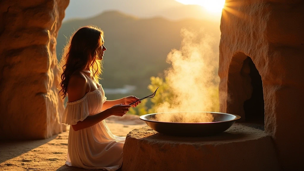Elegante Frau geniesst traditionelles Pachamanca-Essen im Heiligen Tal Peru