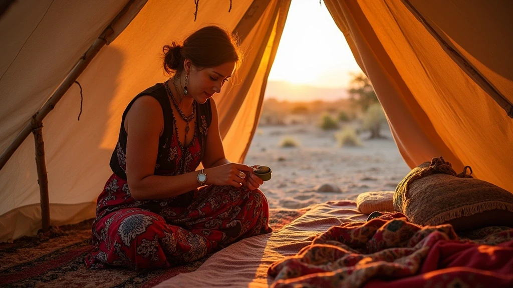 Lokale Fuehrerin demonstriert traditionelles Handwerk im Wuestencamp von Safari-Express