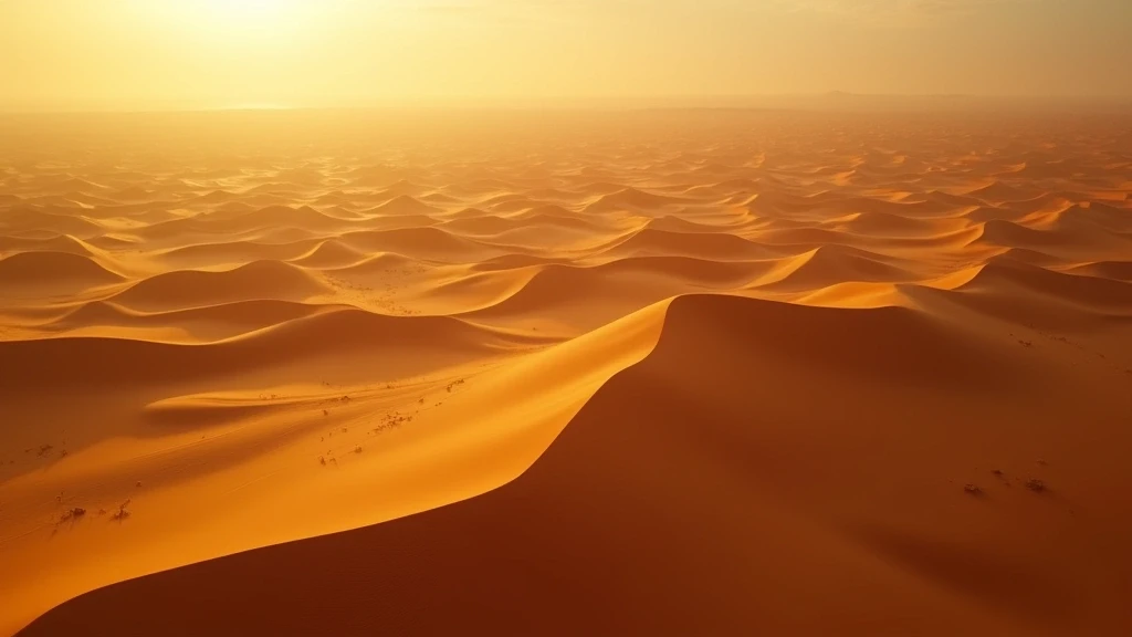 Luftaufnahme der goldenen Sandduenen in der Sahara, Marokko zur goldenen Stunde