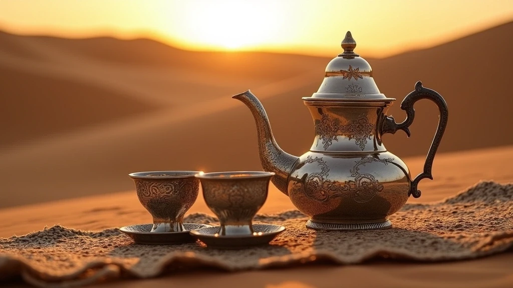 Traditionelle algerische Minztee-Zeremonie auf Berberteppich in Saharan Sky Dunes