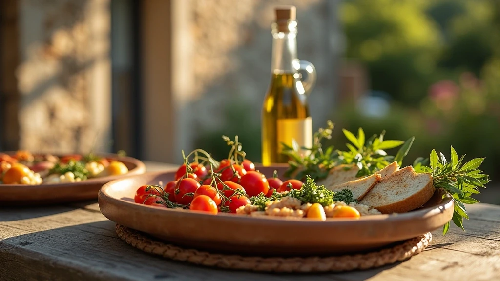 Authentische provenzalische Kueche auf rustikalem Holztisch in Saignon, Frankreich