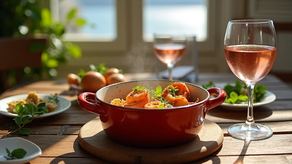 Provenzalische Bouillabaisse auf rustikalem Tisch in Saint-Tropez Nahaufnahme